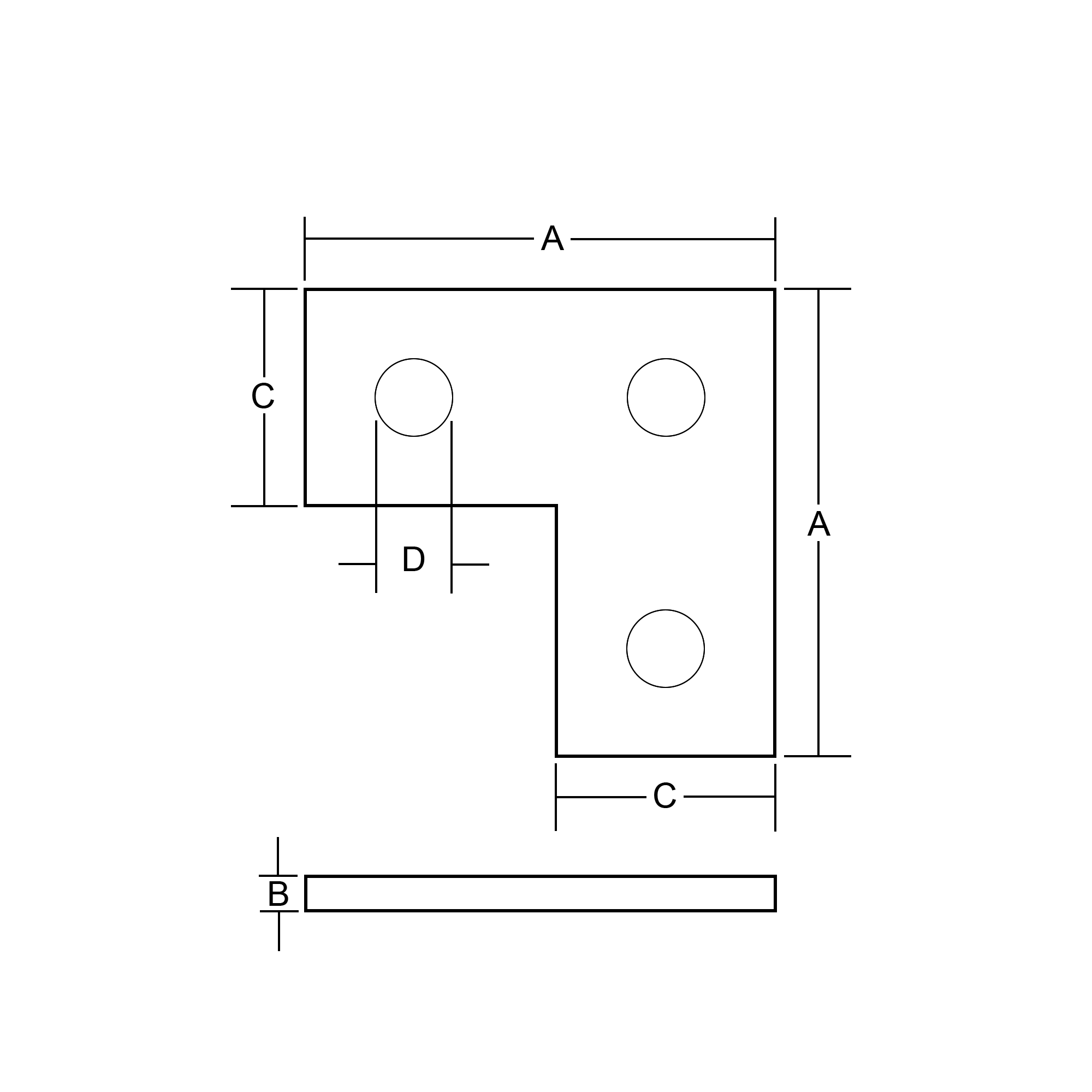 Three Hole Flat Angle Plate - Technical Drawing
