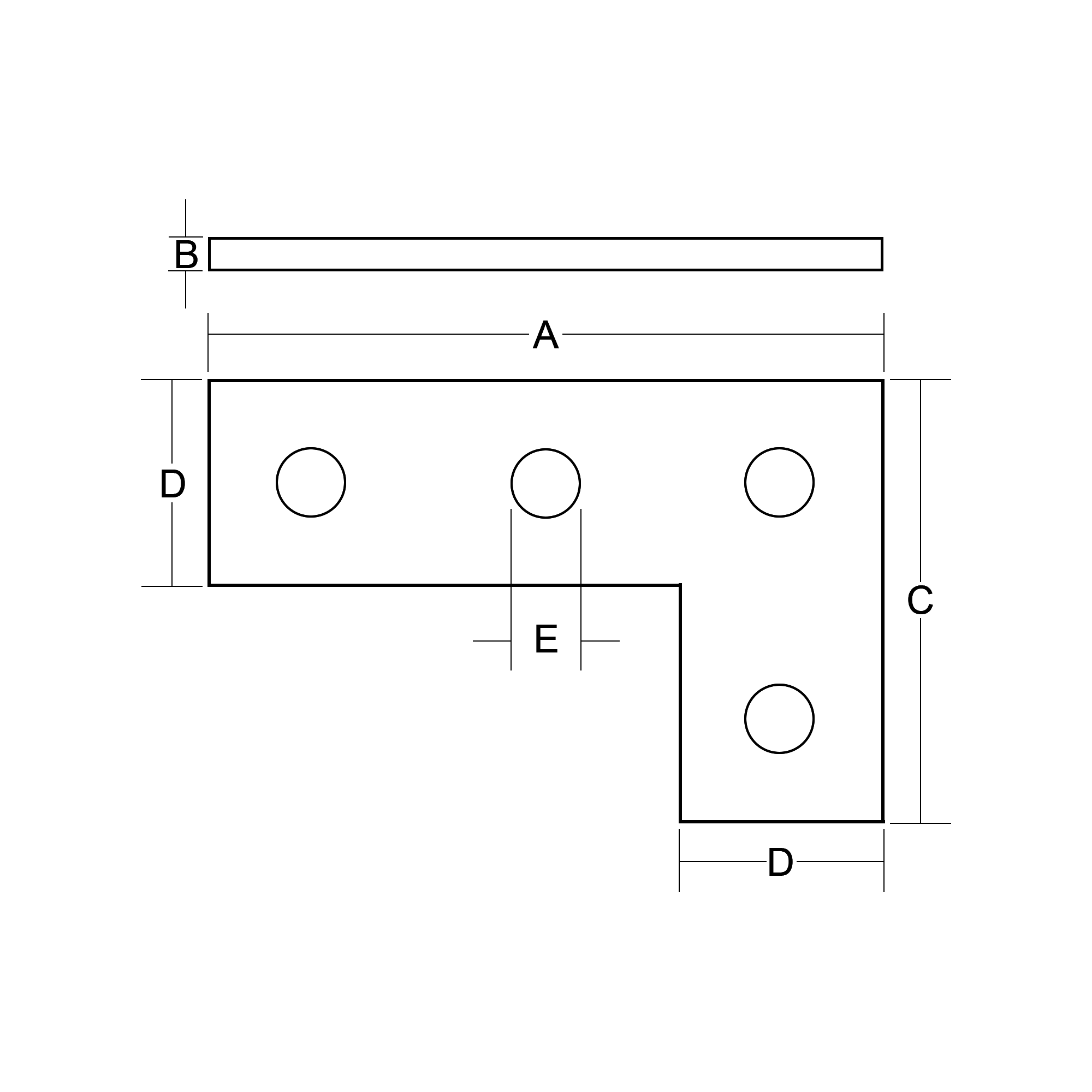 Four Hole Flat Corner Plate - Technical Drawing