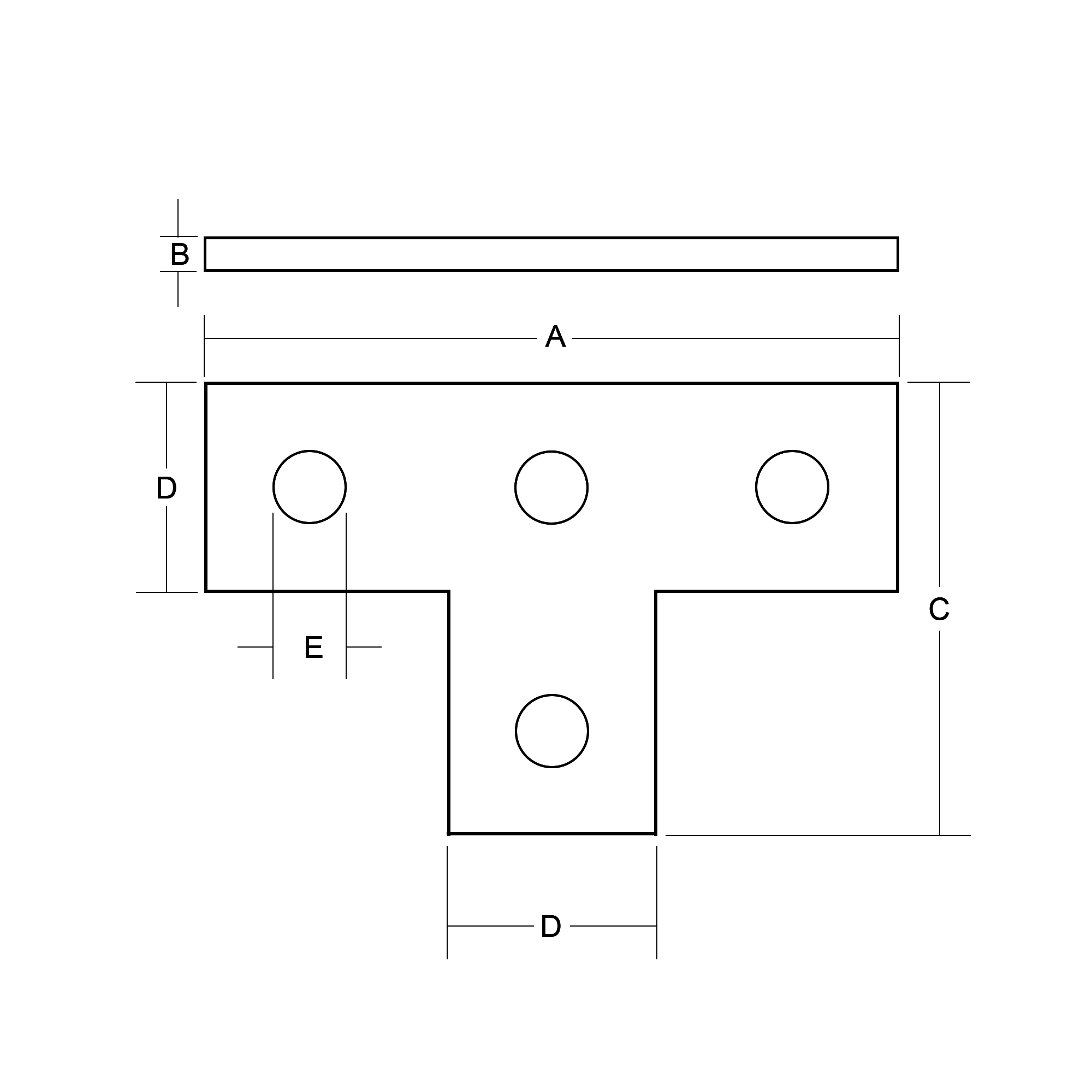 Four Hole Tee Plate - Technical Drawing