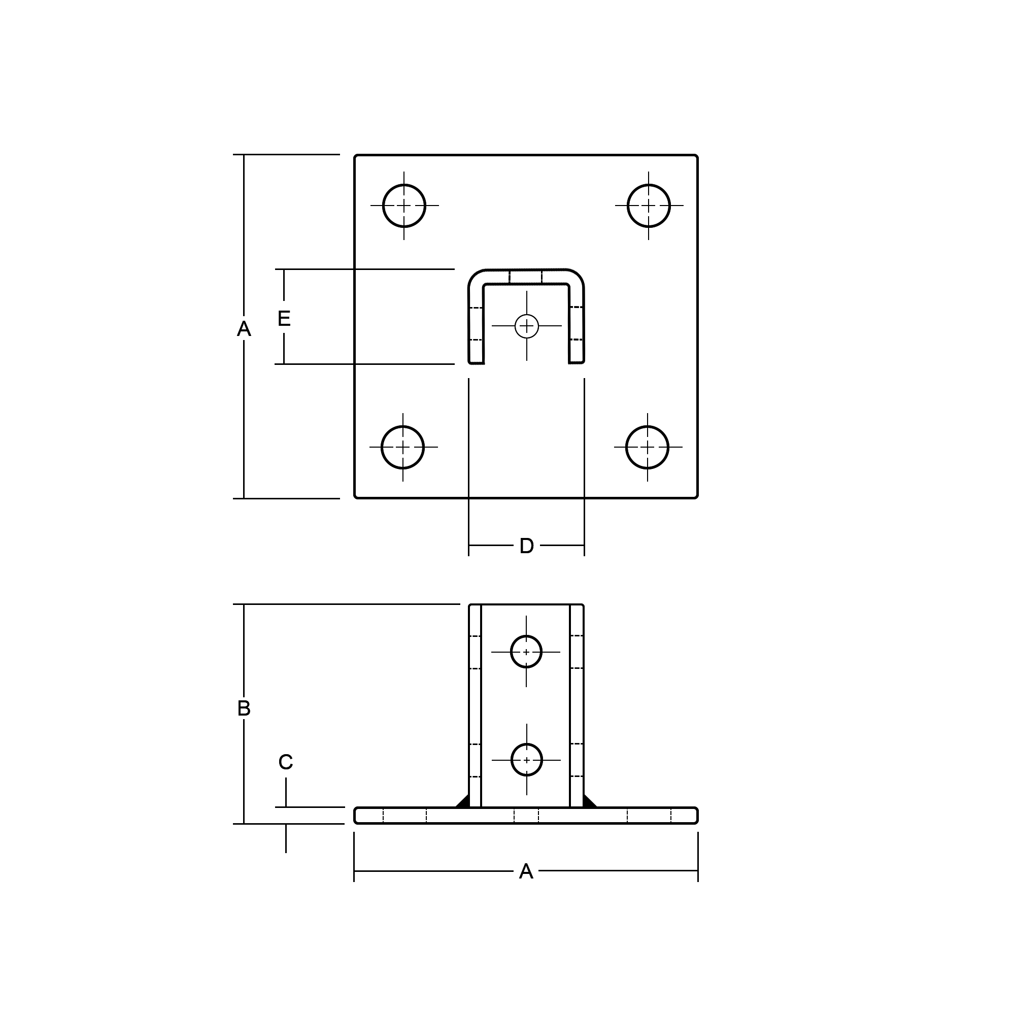 Square Post Base - Technical Drawing