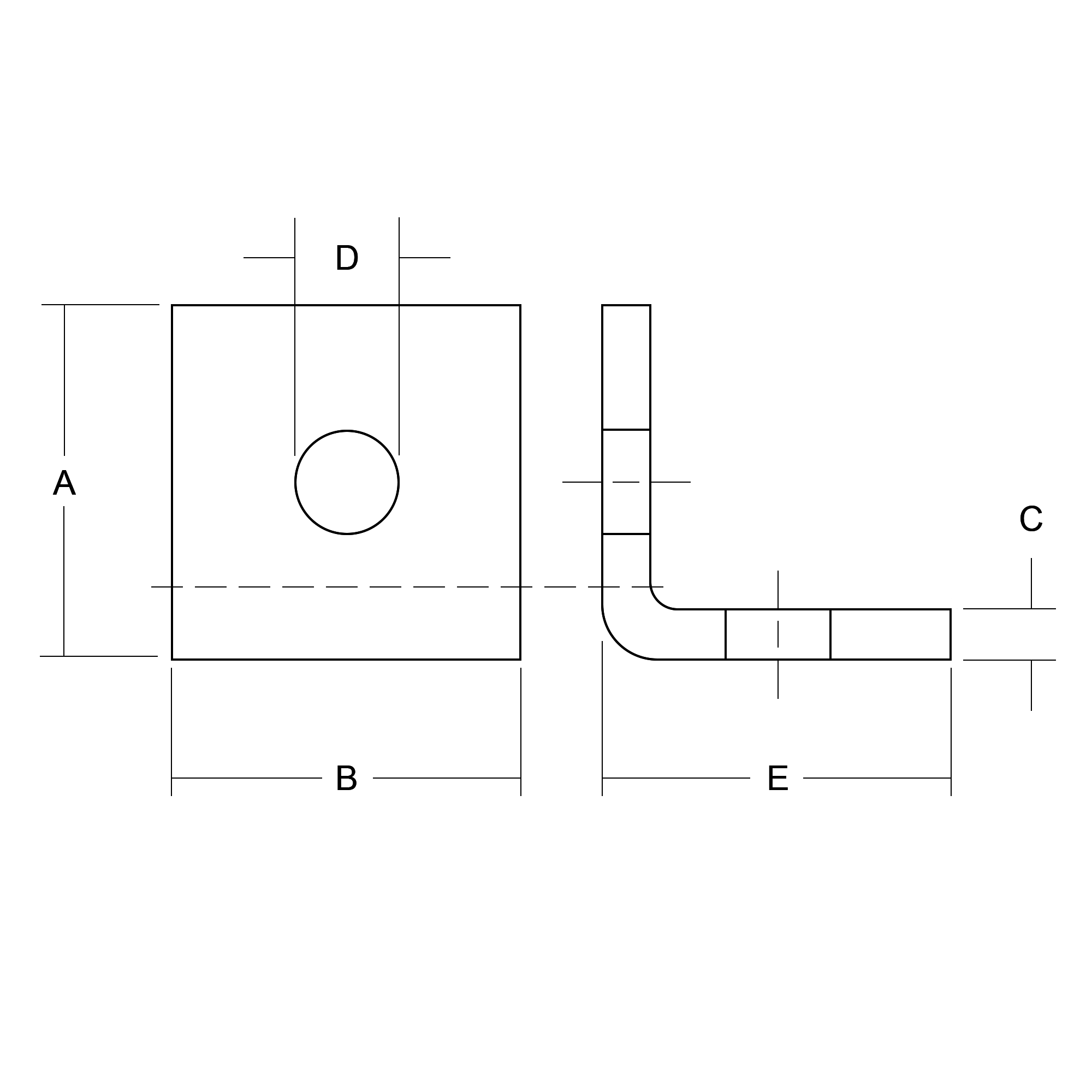 Two Hole 90° Angle Bracket - Technical Drawing